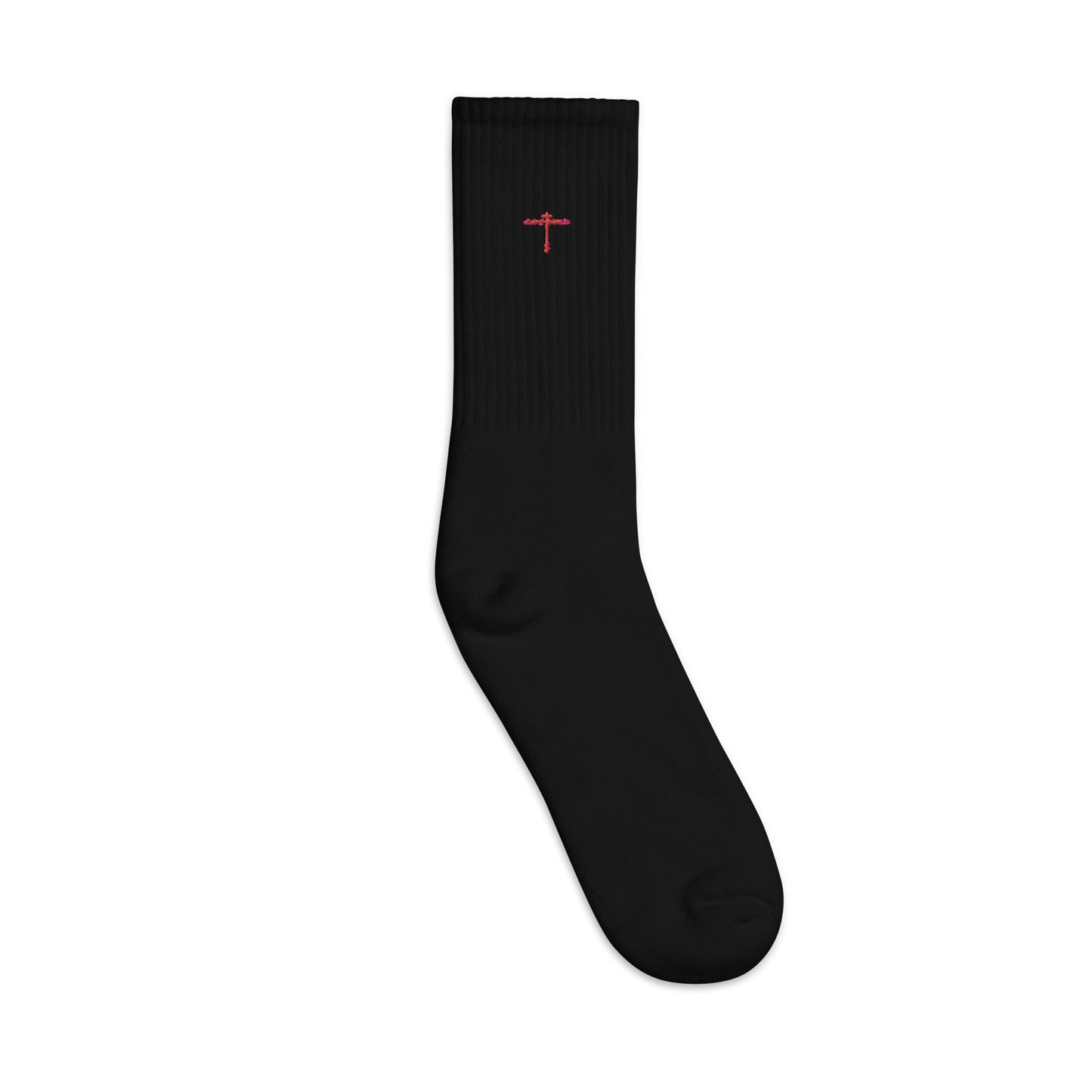Embroidered-Crew-Sock-Black Right-View With Red Cross Logo Design
