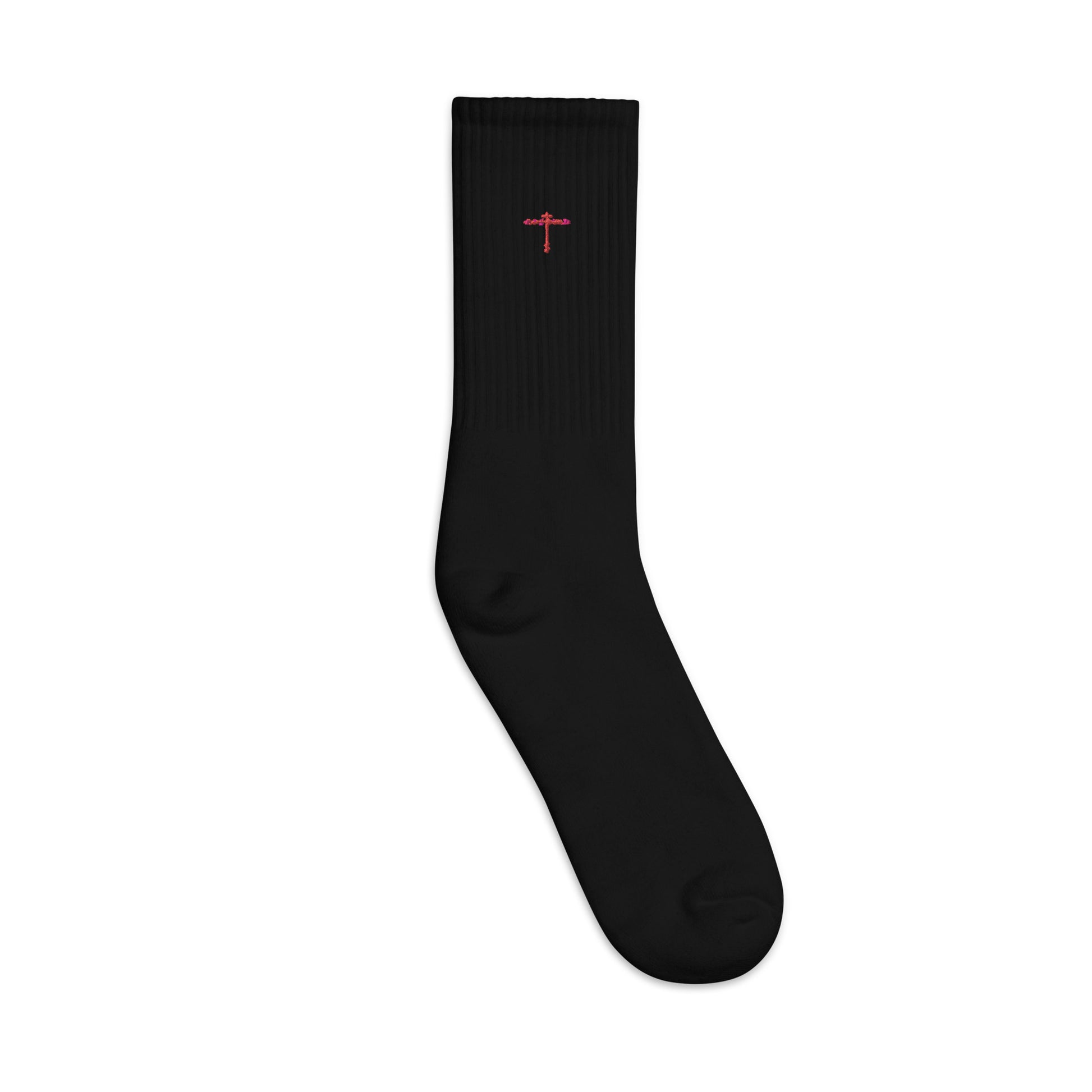 Embroidered-Crew-Sock-Black Right-View With Red Cross Logo Design