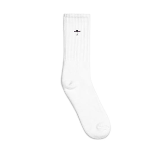 Embroidered-Crew-Socks-White-Right-View With Cross Logo Design