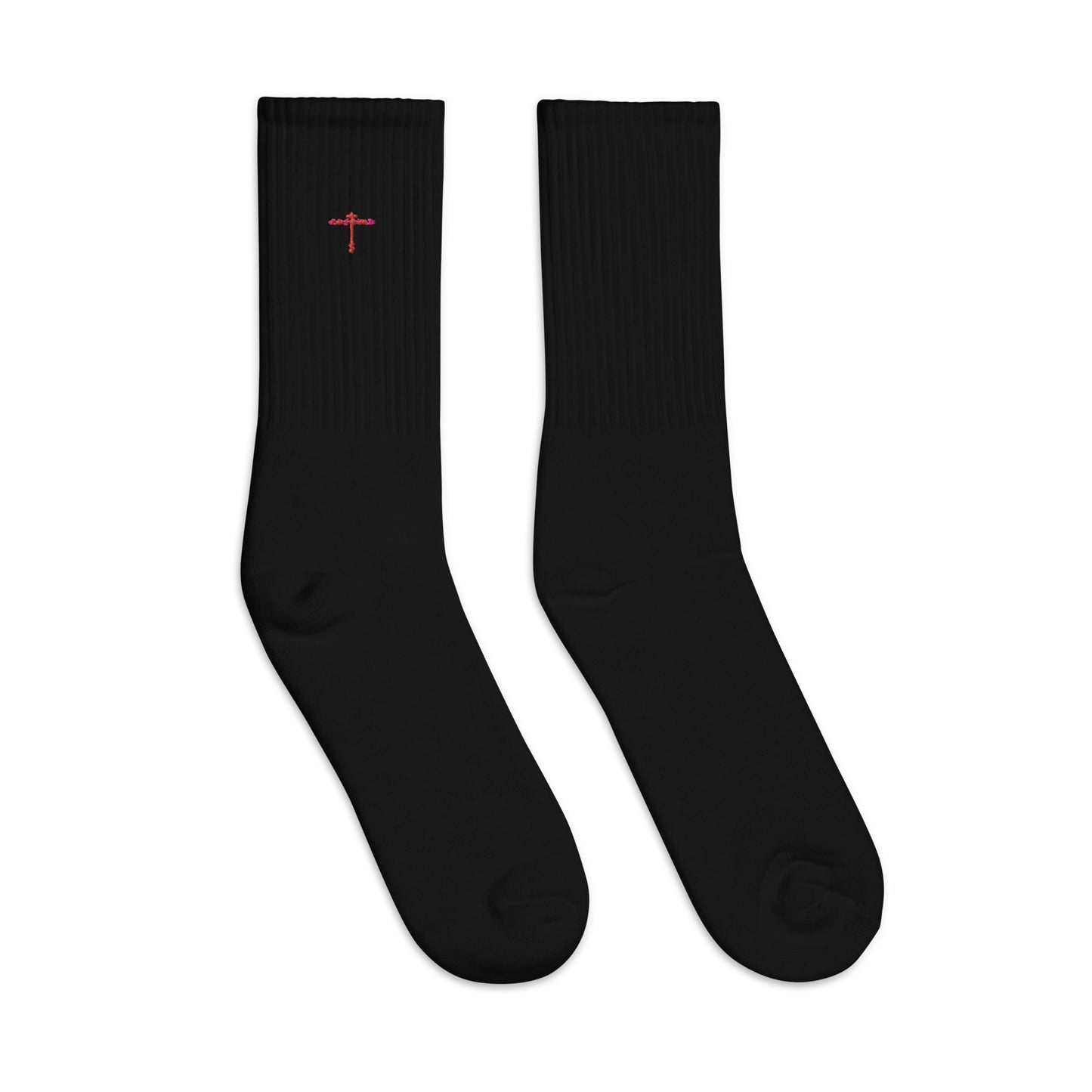 Embroidered-Crew-Socks-Black Right-View With Red Cross Logo Design
