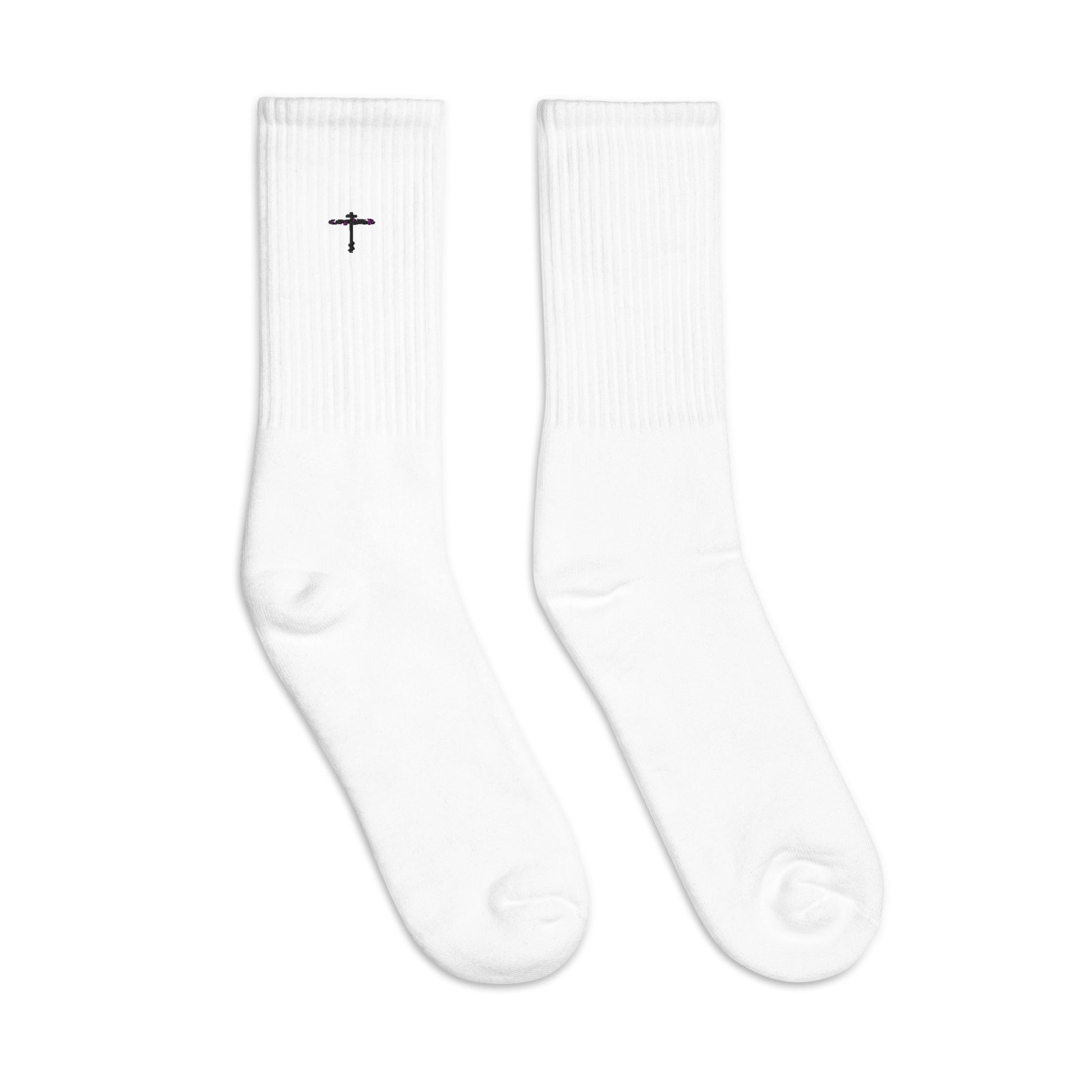 Embroidered-Crew-Socks-White-Right-View With Cross Logo Design